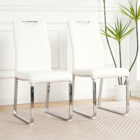 Modern White PU dining chair, cloth upholstered chair, electroplated metal chair legs, suitable for home furniture living room, bedroom, kitchen