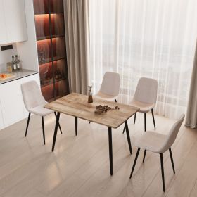 Modern minimalist MDF wood color desktop and Beige dining chairs for 4,black metal legs, small sized dining table, computer desk, office desk