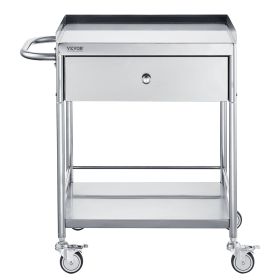 VEVOR Medical Cart, 2-Layer Stainless Steel Cart 220 lbs Weight Capacity, Lab Utility Cart with 360Â° Silent Wheels and a Drawer for Lab, Clinic