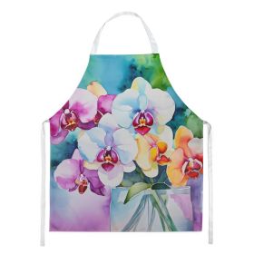 Orchids in Watercolor Apron Cooking Kitchen Server Baking Crafts Gardening for Adult Women Men, Unisex, Large, Multicolor