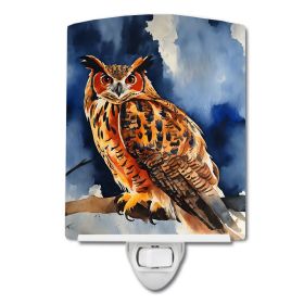 NEW Eurasian Eagle Owl Ceramic Night Light Compact, UL-Certified, Ideal for Bedroom, Bathroom, Nursery, Hallway, Kitchen, 6x4x3, Multicolor