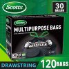 Scotts 120 Bags 30 Gallon Box Disposable Non-Rip Black Large Drawstring Garbage Bags, Suitable for Large Kitchen Garbage Cans, Super Strong 113.5L