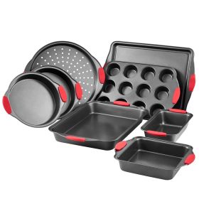 Baking Pan Set 8-Piece Nonstick Carbon Steel Bakeware Set w Silicone Handle