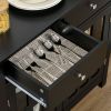 Sideboard Buffet Cabinet, Accent Kitchen Cabinet with Glass Doors, Adjustable Shelf and 2 Drawers for Kitchen, Black