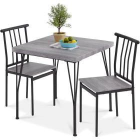 Modern 3-Piece Metal Frame Dining Set (Design: greywoodtoptableand2chairs)