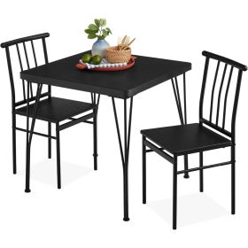 Modern 3-Piece Metal Frame Dining Set (Design: blackwoodtoptableand2chairs)