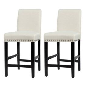 Set of 2 Modern Kitchen Dining Barstools (Design: w/blackoodlegsandbeigelinenseat)