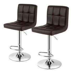 Set of 2 Modern Adjustable Height Barstools (Design: withbrownpuleatherswivelseat)