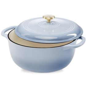 6 Quart Large Enamel Cast-Iron Dutch Oven Kitchen Cookware (Color: babyblue)