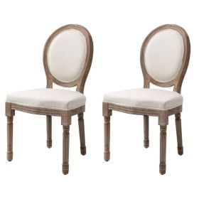 Set of 2 Vintage Upholstered Armless Dining Chairs (Design: curvedback, Color: creamywhite)