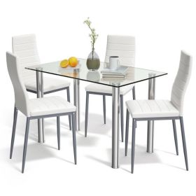 Modern Dining Set (Design: glasstoptableand4whitepvcleatherchairs, size: 5-piece)
