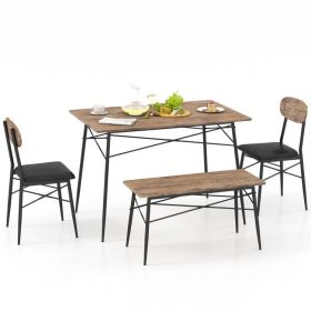 Modern Dining Set (Design: woodtoptable2chairsandbench, size: 4-piece)