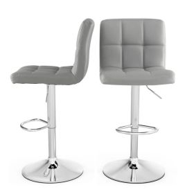Set of 2 Modern Adjustable Height Barstools (Design: w/comfortablegreypuleatherseat)