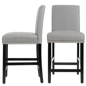 Set of 2 Modern Kitchen Dining Barstools (Design: w/blackwoodlegsandgreylinenseat)