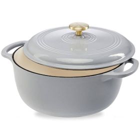 6 Quart Large Enamel Cast-Iron Dutch Oven Kitchen Cookware (Color: lightgrey)