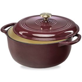 6 Quart Large Enamel Cast-Iron Dutch Oven Kitchen Cookware (Color: marooncabernetred)