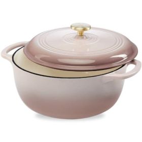 6 Quart Large Pink Beige Off-White Enamel Cast-Iron Dutch Oven Kitchen Cookware (Color: Pink Beige Off-White)