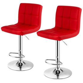 Set of 2 Modern Adjustable Height Barstools (Design: w/comfortableredpuleatherseat)