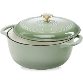 6 Quart Large Enamel Cast-Iron Dutch Oven Kitchen Cookware (Color: sagegreen)