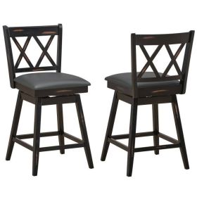 Set of 2 Black Wood Barstools (Design: farmhouseswivelcushionseatbar, size: 24-incounterheight)