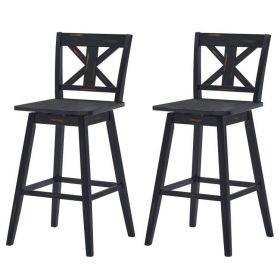 Set of 2 Black Wood Barstools (Design: modernkirchendiningfarmhouseswivelseat, size: 29-in)