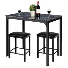 Modern 3-Piece Dining Set (Design: blackfauxmarbletable-topand2blackchairsstools)