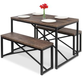 Modern 3-Piece Dining Set (Design: woodtopmetalframetableand2benchchairs)