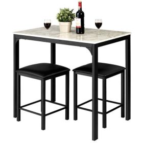 Modern 3-Piece Dining Set (Design: whitefauxmarbletable-topand2blackchairsstools)