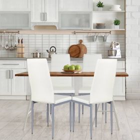 Set of 4 Modern High Back PVC Leather Dining Chairs with Metal Legs (Color: White)