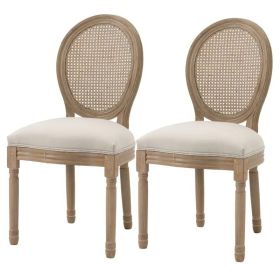Set of 2 Vintage Upholstered Armless Dining Chairs (Design: rattanback, Color: beigewhite)