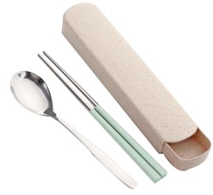 Portable Stainless Steel Flatware Spoon Chopsticks Tableware Set (Design: [c])