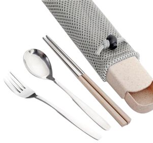 Portable Stainless Steel Flatware Spoon Chopsticks Tableware Set (Design: [d])