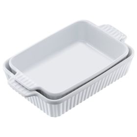 Ceramic Baking Dish Rectangular Bakeware Set Deep for Baking White (Quanity: 2pieces)