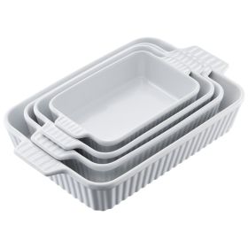 Ceramic Baking Dish Rectangular Bakeware Set Deep for Baking White (Quanity: 4pieces)