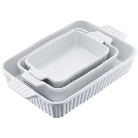 Ceramic Baking Dish Rectangular Bakeware Set Deep for Baking White (Quanity: 3pieces)