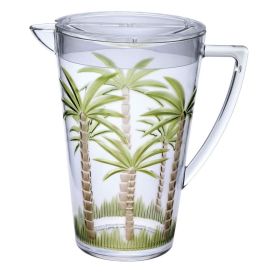 2.75 Quarts Water Pitcher with Lid, Unbreakable Plastic Pitcher, Drink Pitcher, Juice Pitcher with Spout BPA Free (Design: palmtree)