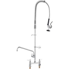 VEVOR Commercial Faucet with Pre-Rinse Sprayer,  8" Center, 12" Swing Spout, Kitchen Sink Faucet (Design: deckmount, size: 44"height)