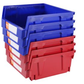 VEVOR Plastic Storage Bin, Hanging Stackable Storage Organizer Bin, Blue/Red, (Quanity: 6-Pack, size: (11-Inchx11-Inchx5-Inch))