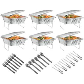 36Pcs Disposable Chafing Dish Buffet Set Food Warmers For Party Buffet Server Catering Supplies With Covers Utensils Half Size Food Pans For Parties E (Color: Silver)