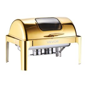 9Qt Rectangle Roll Top Chafing Dish Set (Color: stainlesssteelgold, size: full-sizepan)