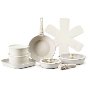 17 Piece Pots and Pans Set Granite Nonstick Kitchen Cookware Induction (Color: White)