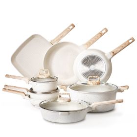 19 Piece Pots and Pans Set Granite Nonstick Kitchen Cookware Induction (Color: White)