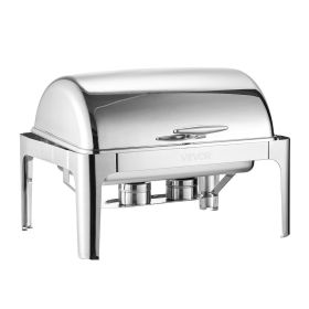 9Qt Rectangle Roll Top Chafing Dish Set (Color: stainlesssteel, size: full-sizepan)