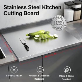 Stainless Steel Cutting Board for Kitchen - Large 304 Chopping Boards with Lid and Non-Slip Pad for Countertop (size: 30cm*40cm)