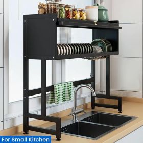 Dish Drying Rack, 3-Tier Over Sink Dish Drying Rack, 33.5" Over Sink Dish Rack for Small Kitchen, Space-Saving Dish Rack with Cover, Baskets, Utensil (Color: Black)