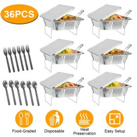 36Pcs Disposable Chafing Dish Buffet Set Food Warmers For Party Buffet Server Catering Supplies With Covers Utensils Half Size Food Pans For Parties E (Color: AS  PIC)