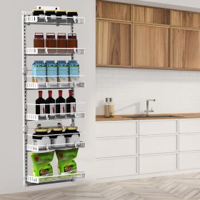 Over The Door Pantry Organizer 6-Tier Pantry Door Organizer Carbon Steel 110LBS Loading Easy Install Behind Door Storage For Closet Kitchen Bathroom 5 (Color: White)