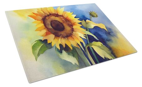 NEW Sunflowers in Watercolor Glass Cutting Board Decorative Tempered Glass Kitchen Cutting and Serving Board Large Size Chopping Board (Default: Default)