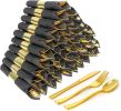 50 Pack Pre Rolled Rose Gold Plastic Silverware Set,Wrapped Plastic Cutlery Set with Napkin Include 50 Forks,50 Spoons