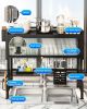 Dish Drying Rack, 3-Tier Over Sink Dish Drying Rack, 33.5" Over Sink Dish Rack for Small Kitchen, Space-Saving Dish Rack with Cover, Baskets, Utensil